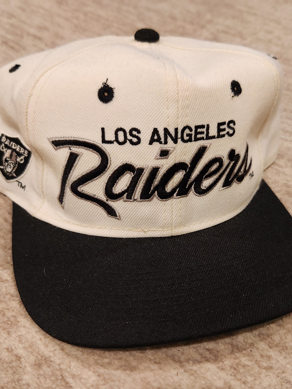 VTG 90s LA Raiders Sports Specialties Script Snapback Hat White Twill NWA Rare